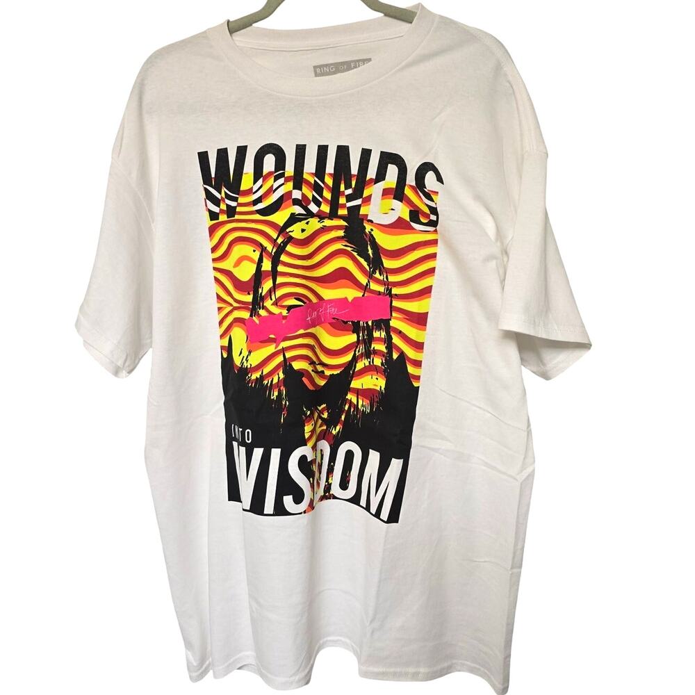 Ring of Fire Wounds Into Wisdom Men's XL White Portrait Shirt NWOT NEW